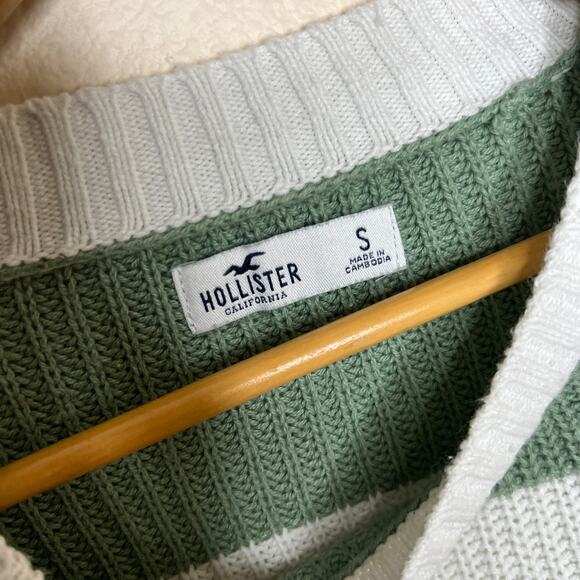 Hollister White Green Stripe Cropped Sweater Large - Picture 2 of 7